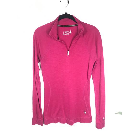 Smartwool Womens XS Merino Wool 250 Pink Pullover Sweater 1/4 Zip Breathable - Picture 1 of 7